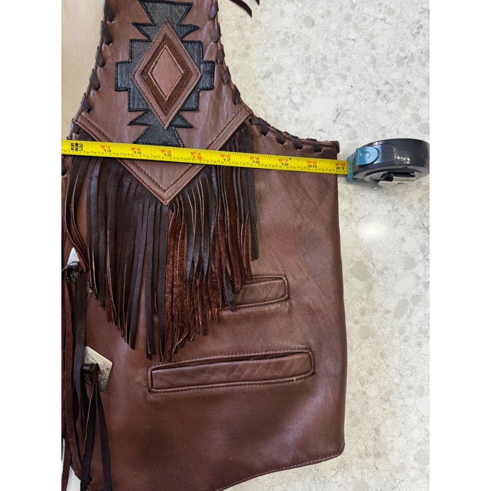 Vintage Bull Genuine Leather Western Fringe Vest Southwestern Whipstitch Mens L - Picture 11 of 15